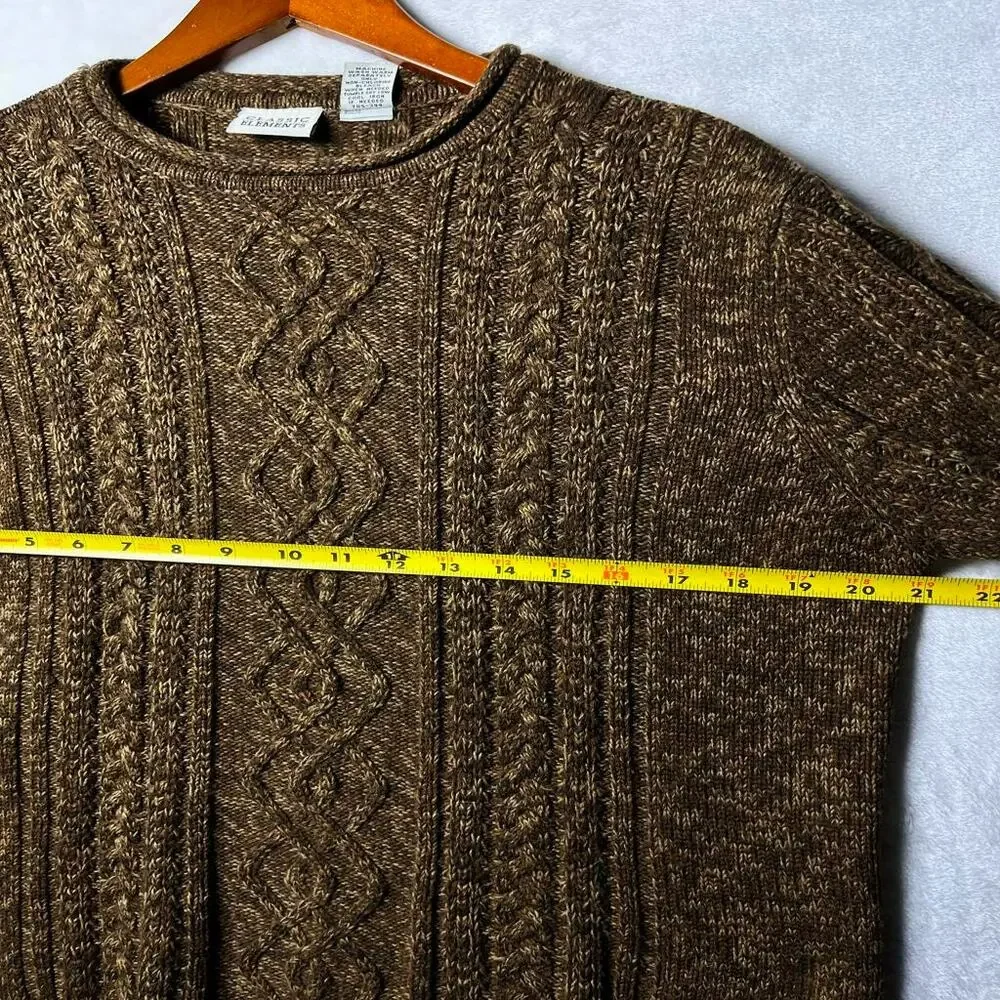 Vintage Rollneck Fisherman Sweater Size L Chunky Copper Brown Cable Knit Japan